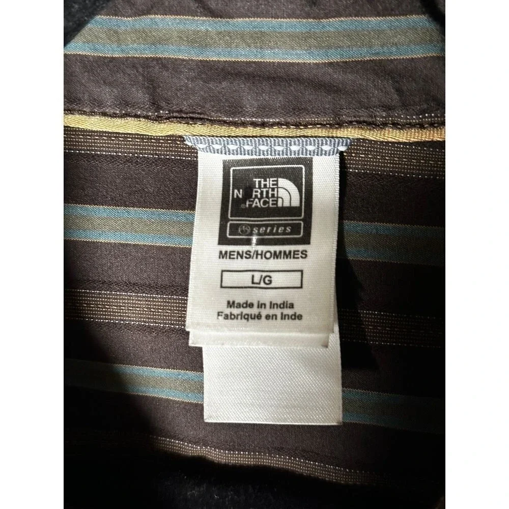 The North Face A5 Series Mens Large Brown Teal Striped Cotton Button Down Shirt